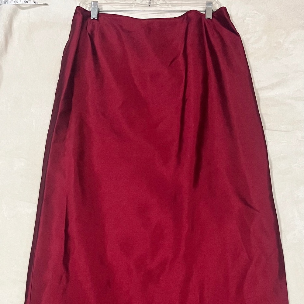 Gilar Red Side Slit Silk Skirt